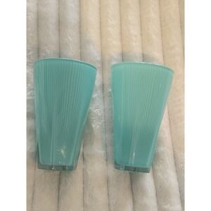 Set of 2 VIETRI Aqua Accordion Drinking Tumbler Glasses Made in Italy Turquoise
